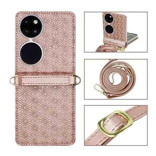 For Huawei P50 Pocket Embossed Chain Folding Phone Case(Rose Gold)