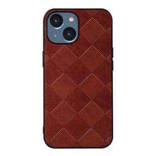 For iPhone 14 Plus Weave Plaid PU Phone Case  (Brown)