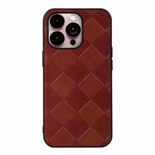 For iPhone 14 Pro Max Weave Plaid PU Phone Case (Brown)