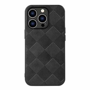 For iPhone 14 Pro Weave Plaid PU Phone Case (Black)