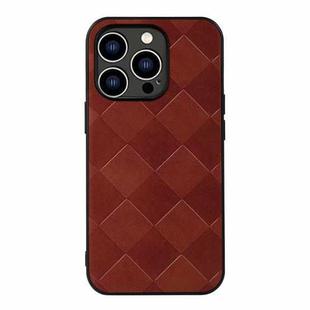 For iPhone 14 Pro Weave Plaid PU Phone Case (Brown)