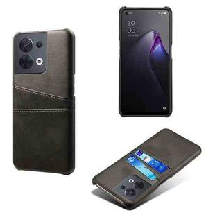 For OPPO Reno8 Dual Card Slots Calf Texture PC + PU Phone Case(Black)