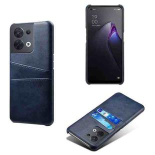 For OPPO Reno8 Dual Card Slots Calf Texture PC + PU Phone Case(Blue)
