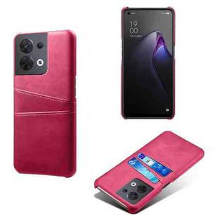 For OPPO Reno8 Dual Card Slots Calf Texture PC + PU Phone Case(Rose Red)