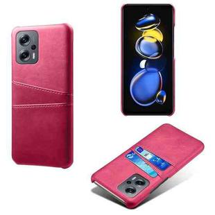 For Xiaomi Redmi Note 11T Pro+ Dual Card Slots Calf Texture PC + PU Phone Case(Rose Red)