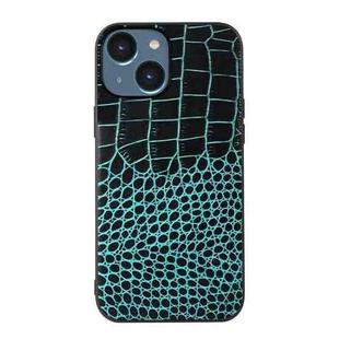 For iPhone 14 Plus Crocodile Top Layer Cowhide Leather Case  (Cyan Blue)
