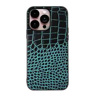 For iPhone 14 Pro Max Crocodile Top Layer Cowhide Leather Case (Cyan Blue)
