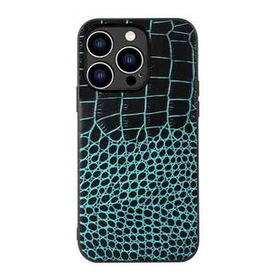 For iPhone 14 Pro Crocodile Top Layer Cowhide Leather Case (Cyan Blue)