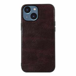 For iPhone 14 Plus Genuine Leather Double Color Crazy Horse Phone Case  (Coffee)