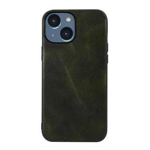 For iPhone 14 Plus Genuine Leather Double Color Crazy Horse Phone Case  (Green)