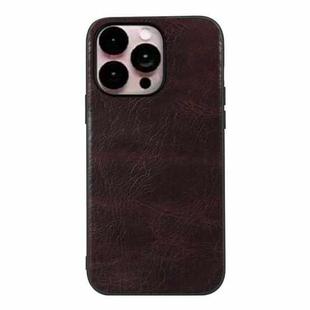 For iPhone 14 Pro Max Genuine Leather Double Color Crazy Horse Phone Case (Coffee)