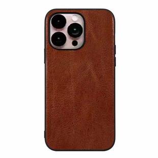 For iPhone 14 Pro Max Genuine Leather Double Color Crazy Horse Phone Case (Brown)