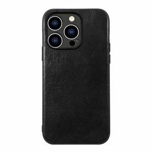 For iPhone 14 Pro Genuine Leather Double Color Crazy Horse Phone Case (Black)