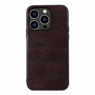 For iPhone 14 Pro Genuine Leather Double Color Crazy Horse Phone Case (Coffee)