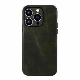 For iPhone 14 Pro Genuine Leather Double Color Crazy Horse Phone Case (Green)