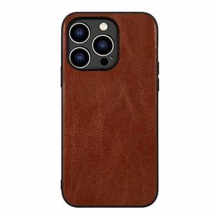 For iPhone 14 Pro Genuine Leather Double Color Crazy Horse Phone Case (Brown)