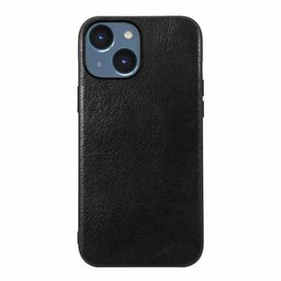 For iPhone 14 Genuine Leather Double Color Crazy Horse Phone Case (Black)