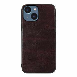For iPhone 14 Genuine Leather Double Color Crazy Horse Phone Case (Coffee)