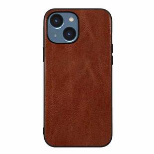 For iPhone 14 Genuine Leather Double Color Crazy Horse Phone Case (Brown)