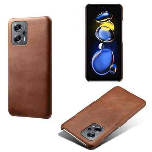 For Xiaomi Redmi Note 11T Pro+ Calf Texture PC + PU Phone Case(Brown)