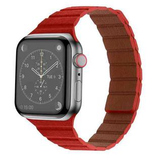 Strong Magnetic Leather Watch Band For Apple Watch Ultra 49mm / Series 8&7 45mm / SE 2&6&SE&5&4 44mm / 3&2&1 42mm(Red)