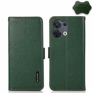 For OPPO Reno8 5G KHAZNEH Side-Magnetic Litchi Genuine Leather RFID Phone Case(Green)