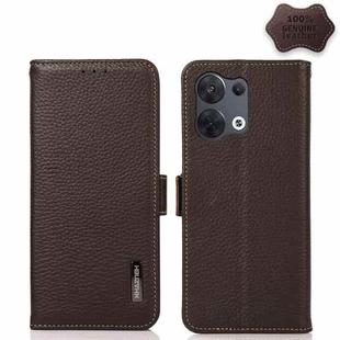 For OPPO Reno8 5G KHAZNEH Side-Magnetic Litchi Genuine Leather RFID Phone Case(Brown)