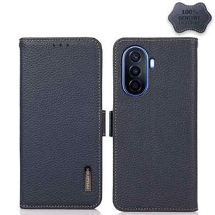 For Huawei nova Y70 Plus KHAZNEH Side-Magnetic Litchi Genuine Leather RFID Phone Case(Blue)