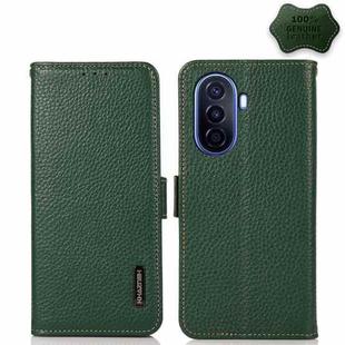 For Huawei nova Y70 Plus KHAZNEH Side-Magnetic Litchi Genuine Leather RFID Phone Case(Green)