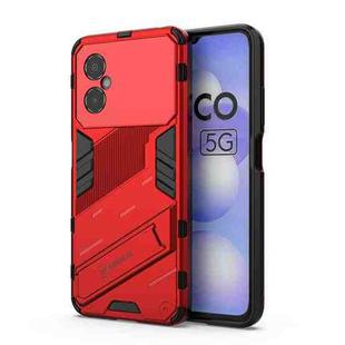 For Xiaomi Poco M4 5G Punk Armor 2 in 1 PC + TPU Shockproof Phone Case with Invisible Holder(Red)