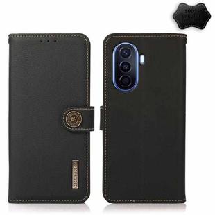 For Huawei nova Y70 Plus KHAZNEH Custer Genuine Leather RFID Phone Case(Black)