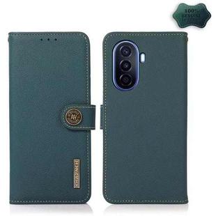 For Huawei nova Y70 Plus KHAZNEH Custer Genuine Leather RFID Phone Case(Green)