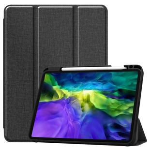 For iPad Pro 11 inch 2020 Fabric Denim TPU Smart Tablet Leather Tablet Case with Sleep Function & Tri-Fold Bracket & Pen Slot(Black)