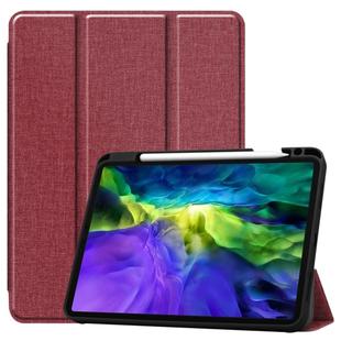 For iPad Pro 11 inch 2020 Fabric Denim TPU Smart Tablet Leather Tablet Case with Sleep Function & Tri-Fold Bracket & Pen Slot(Red)