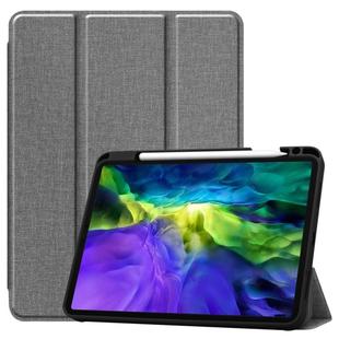 For iPad Pro 11 inch 2020 Fabric Denim TPU Smart Tablet Leather Tablet Case with Sleep Function & Tri-Fold Bracket & Pen Slot(Gray)