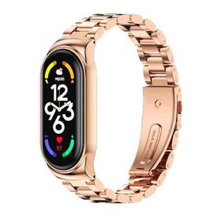 For Xiaomi Mi Band 7 / 7 NFC MIJOBS CS Three-Bead Metal Stainless Steel Watch Band(Rose Gold)