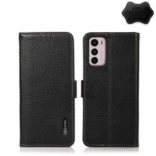 For Motorola Moto G42 KHAZNEH Side-Magnetic Litchi Genuine Leather RFID Phone Case(Black)