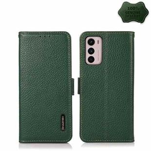 For Motorola Moto G42 KHAZNEH Side-Magnetic Litchi Genuine Leather RFID Phone Case(Green)