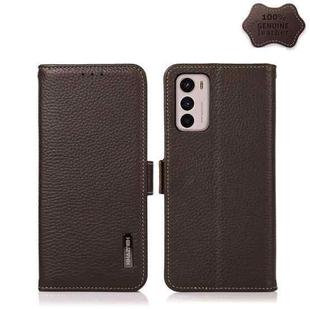 For Motorola Moto G42 KHAZNEH Side-Magnetic Litchi Genuine Leather RFID Phone Case(Brown)