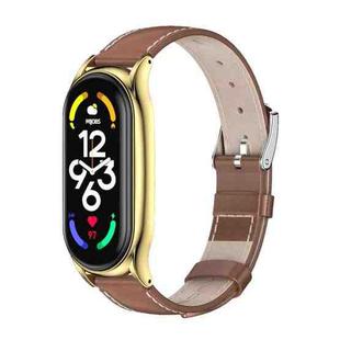 For Xiaomi Mi Band 7 / 7 NFC MIJOBS Plus Genuine Leather Watch Band(Brown Gold)