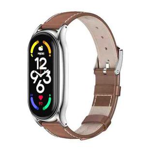 For Xiaomi Mi Band 7 / 7 NFC MIJOBS Plus Genuine Leather Watch Band(Brown SIlver)