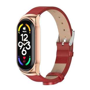 For Xiaomi Mi Band 7 / 7 NFC MIJOBS CS Metal Case + Microfiber Leather Watch Band(Red Rose Gold)