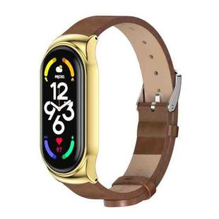 For Xiaomi Mi Band 7 / 7 NFC MIJOBS CS Metal Case + Microfiber Leather Watch Band(Brown Gold)