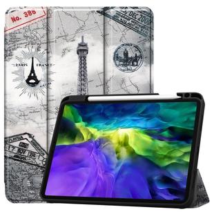 For iPad Pro 11 inch 2020 Painted TPU Smart Tablet Holster With Sleep Function & Tri-Fold Bracket & Pen Slot(Retro Tower)
