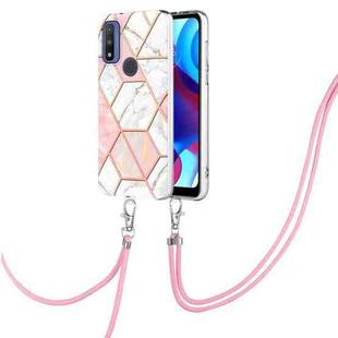 For Motorola Moto G Power 2022/G Pure 2021 Electroplating Splicing Marble TPU Phone Case with Lanyard(Pink White)