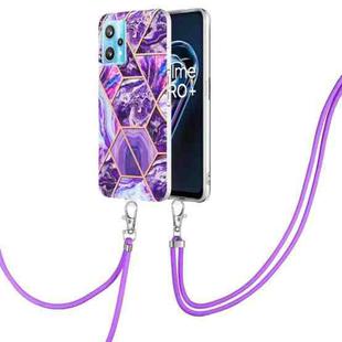 For OPPO Realme 9 pro + 5G Electroplating Splicing Marble TPU Phone Case with Lanyard(Dark Purple)