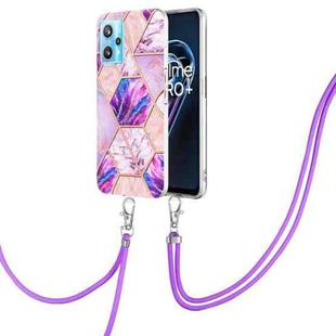 For OPPO Realme 9 pro + 5G Electroplating Splicing Marble TPU Phone Case with Lanyard(Light Purple)