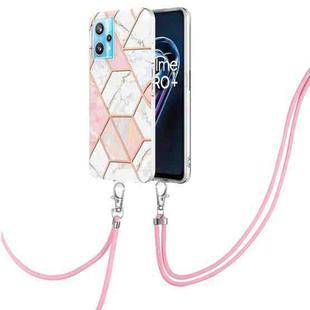 For OPPO Realme 9 pro + 5G Electroplating Splicing Marble TPU Phone Case with Lanyard(Pink White)