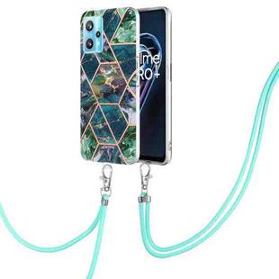 For OPPO Realme 9 pro + 5G Electroplating Splicing Marble TPU Phone Case with Lanyard(Blue Green)