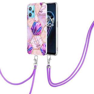 For OPPO Realme 9 pro 5G Electroplating Splicing Marble TPU Phone Case with Lanyard(Light Purple)
